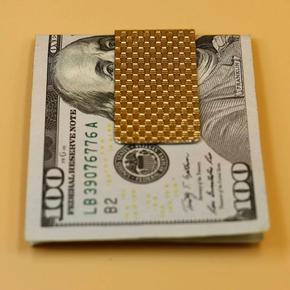 GOLD TONE BASKET WEAVE MONEY CLIP - M$TDK1